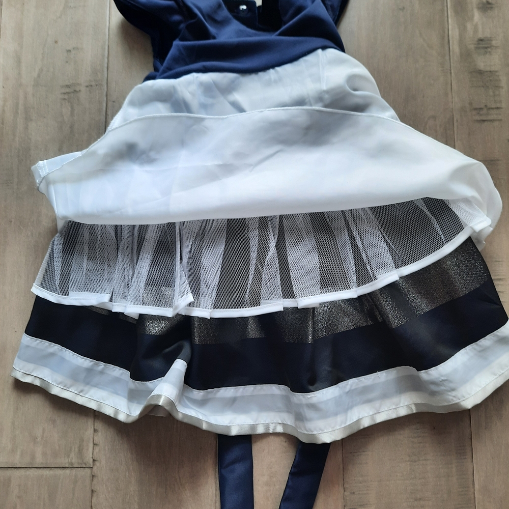 👑 Jona Michelle Navy and Silver Striped Formal Dress - Picture 5 of 5